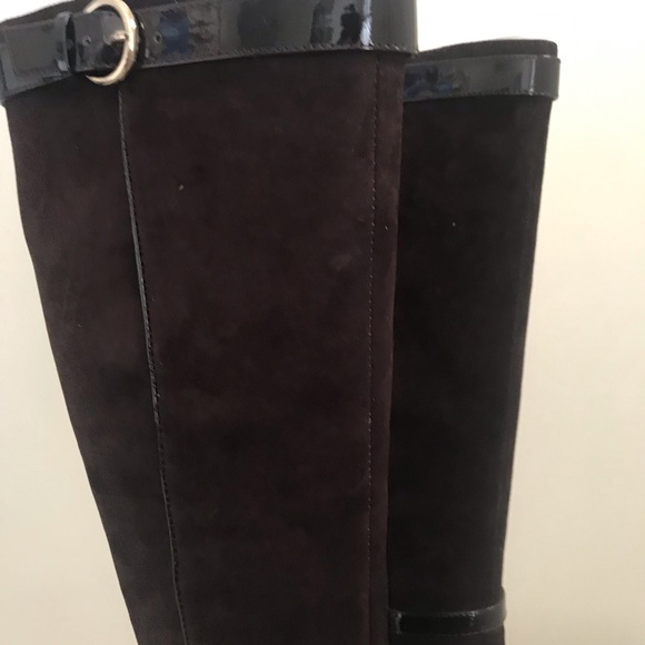 New Nine West Relianto Calf Suede Knee High Stiletto Brown Womens Boots - Picture 4 of 10